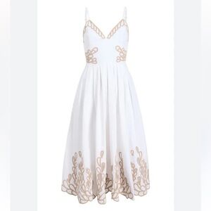 Christian Lacroix White Elegant Embroidered Lined Midi Dress NWT
